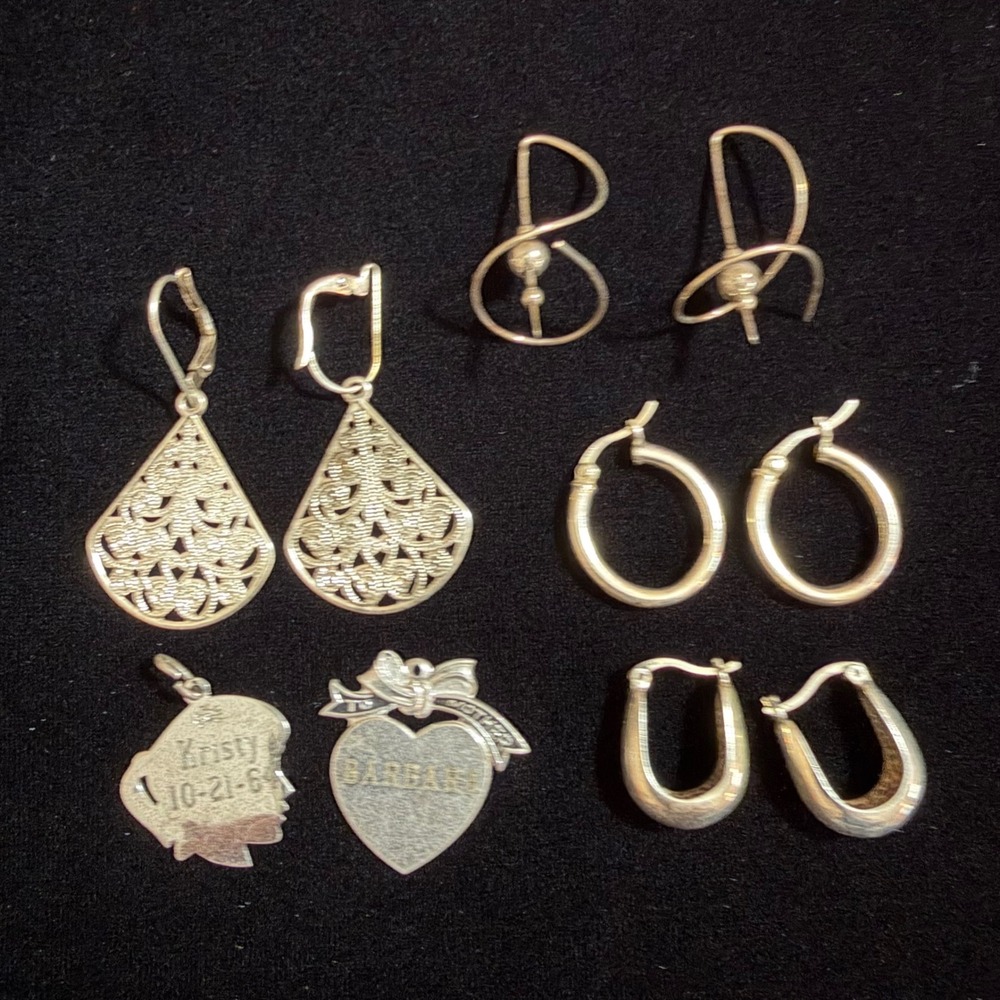 Sterling Silver Jewelry Lot Filigree Hoops Engraved Charms 6pc Set